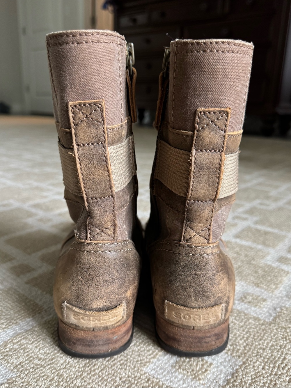Sorel Major Carly Distressed Leather Canvas Combat Boots Brown Size 8.5 - Picture 11 of 16